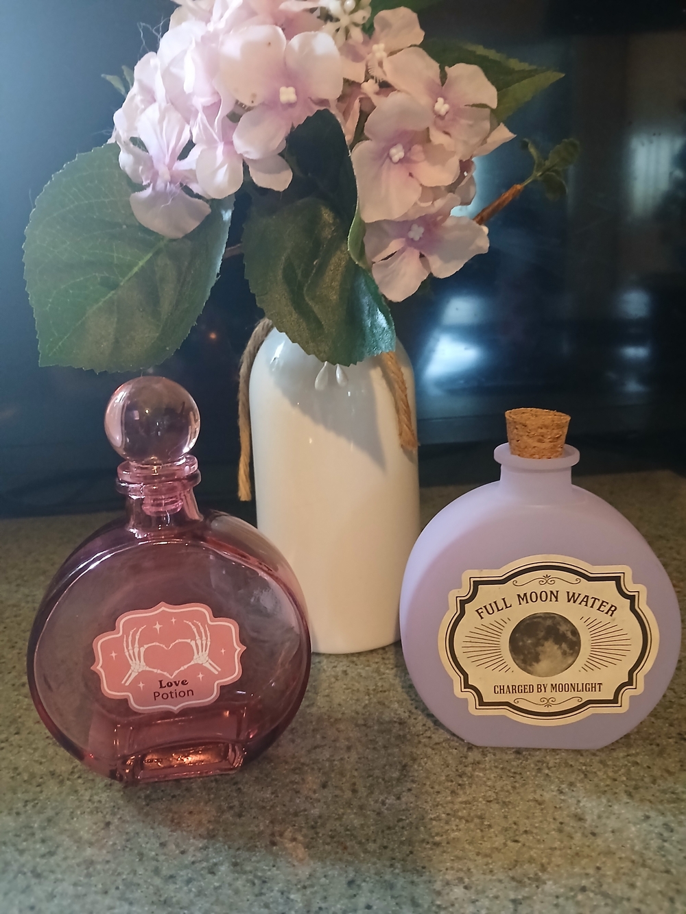 Love Potion & Full Moon Water Duo — Pink and Lavender Perfume Or Potion Bottles